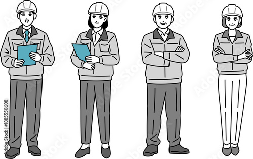 ヘルメットをしている作業員の男女の全身イラスト