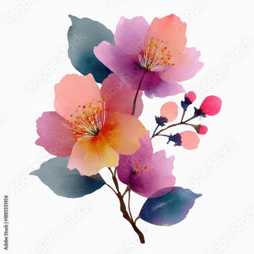 Delicate watercolor flowers in soft pastel colors.