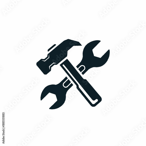 Fotografie Hammer and Wrench Tools Crossed Icon.