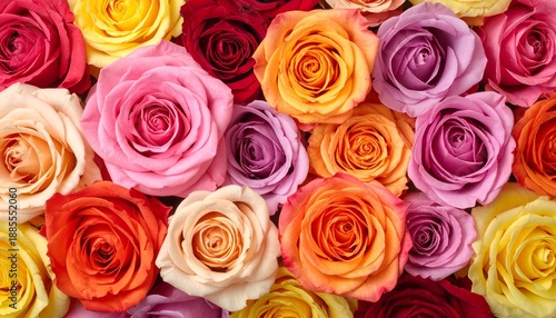 A vibrant arrangement of assorted roses in various colors, creating a visually stunning floral display