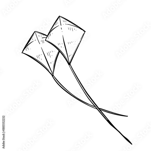 Kite Flying Vector Line Art Hand Drawn Illustration