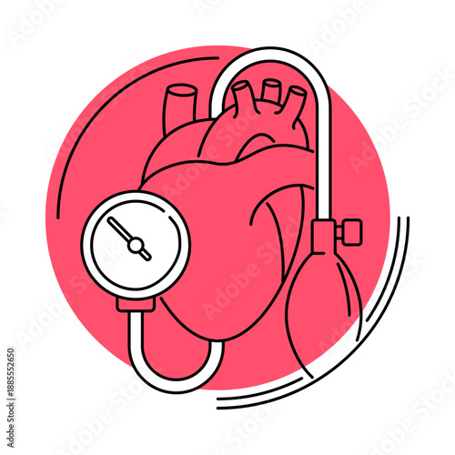 Blood pressure control icon with sphygmomanometer, in thin line
