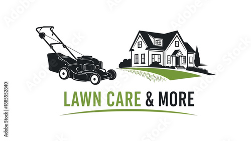 Lawn care services logo featuring a house lawnmower and text