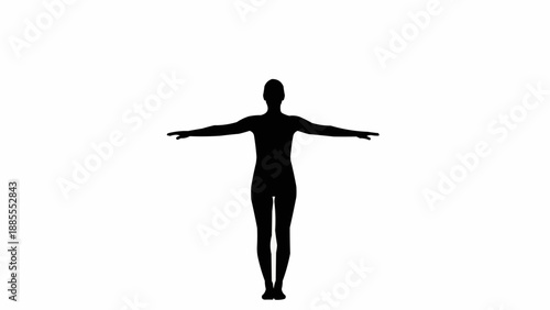 Silhouette of a person standing with arms outstretched.
