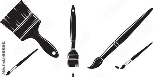 Paint brush silhouette icon vector set eps