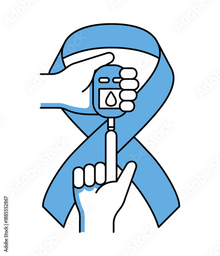 Diabetes Awareness Month - blood glucose testing, in thin line and blue fill