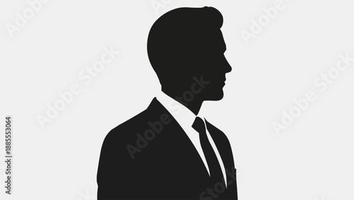 Silhouette of a professional man in a suit and tie facing right.