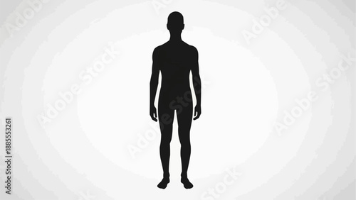 Silhouette of a standing human figure isolated on white background.