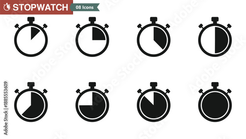 Stopwatch icons set. Chrono collection. Timer symbol. Outline stopwatch icon. Countdown timer vector illustration.