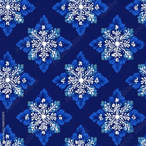 Elegant blue floral pattern on a dark background.