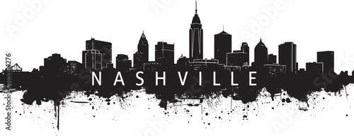 Black ink splash style Nashville city skyline vector with textured lettering