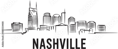 Nashville city skyline simple line drawing modern urban architecture downtown travel iconic buildings
