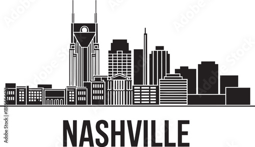 Nashville skyline silhouette vector illustration featuring batman building and urban city life