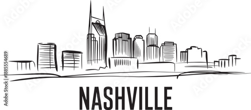 Nashville skyline sketch modern urban architecture downtown buildings city landscape travel vector
