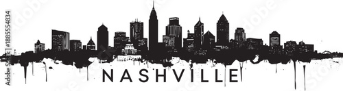 Nashville tennessee city skyline silhouette graphic illustration with distressed paint drips effect