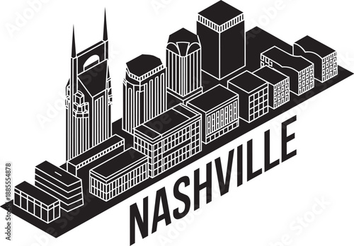 Nashville Tennessee isometric cityscape detailed outline vector graphic with text