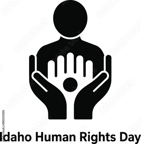 Idaho human rights day logo design icon with hands supporting a person silhouette
