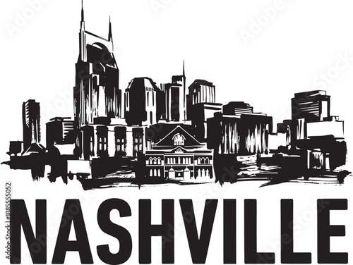 Nashville tennessee skyline silhouette isolated on transparent background detailed city illustration art