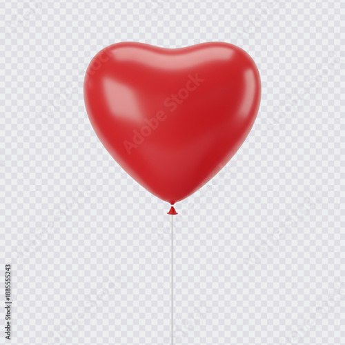 A glossy, vibrant red heart-shaped balloon floating on a string against a transparent background, perfect for Valentine's Day, romance, or love-themed design projects.