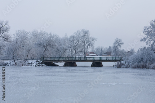 Wallpaper Mural Winter landscape with a bridge going through a frozen lake Torontodigital.ca