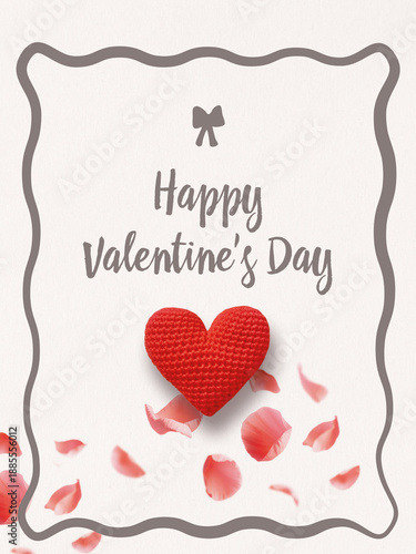 Happy Valentine's Day Card with Decorative Wavy Frame and Knitted Heart