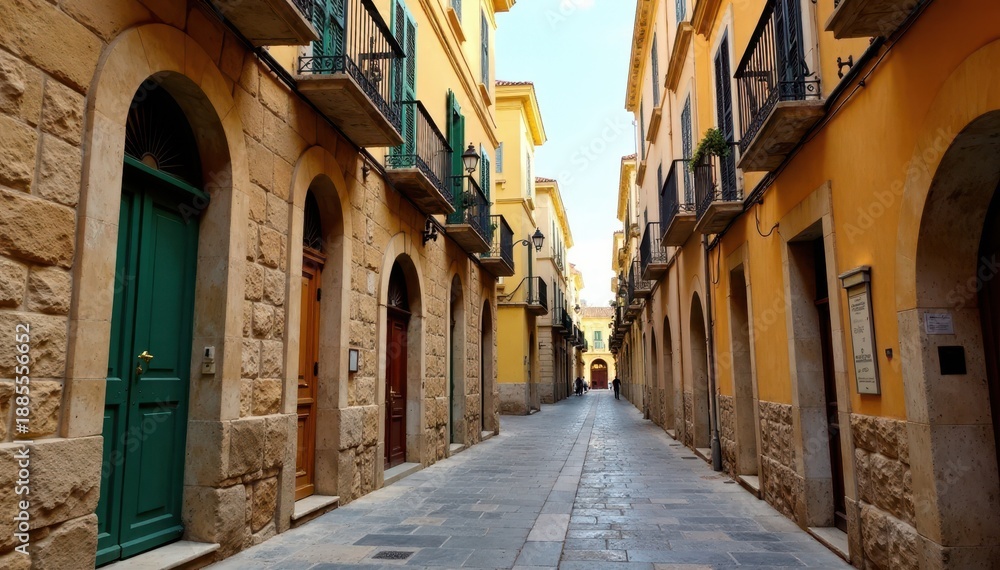 Fototapeta premium Ancient stone buildings and narrow streets in Naples historic center, rome, old town