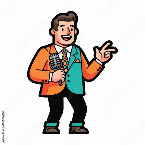 A man in colorful suit holding microphone