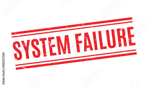 vintage style system failure text stamp with double horizontal lines and distressed red ink for designers