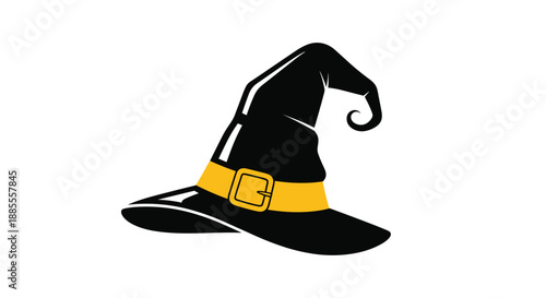 Black Witch Hat with Yellow Buckle for Halloween Costume.