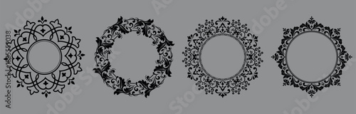 Set of decorative frames Elegant vector element for design in Eastern style, place for text. Floral black and gray borders. Lace illustration for invitations and greeting cards