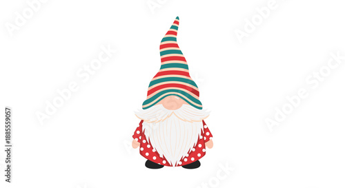 Festive Christmas Gnome with Striped Hat and Polka Dot Body.