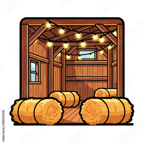 A rustic barn with hay bales