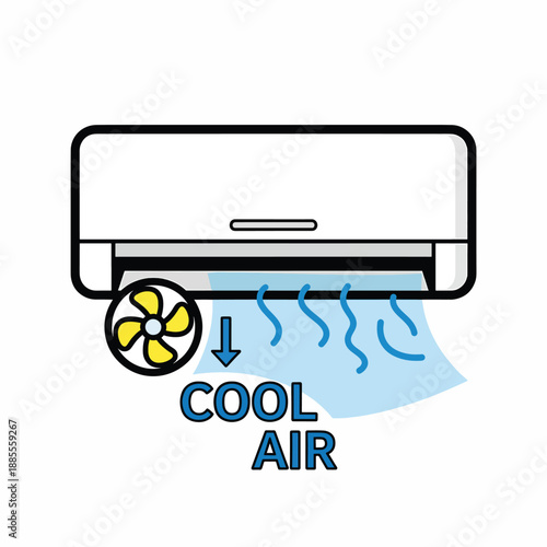 A simple air conditioner graphic with cool air flow