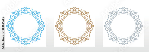 Set of decorative frames Elegant vector element for design in Eastern style, place for text. Floral colored borders. Lace illustration for invitations and greeting cards