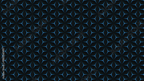 Geometric star pattern background with 3D relief effect in dark tones and glowing blue accents