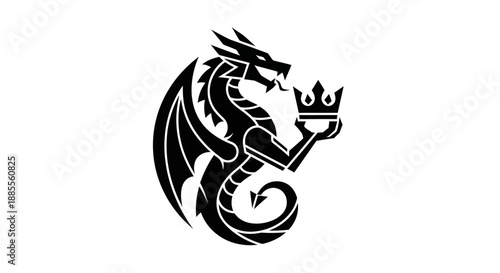 Black dragon holding crown illustration
