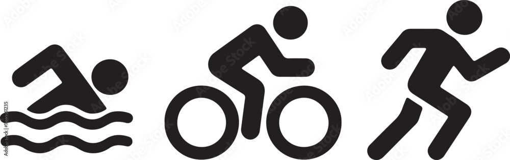 Fototapeta premium Triathlon sport icons swimmer cyclist runner silhouette vector illustration