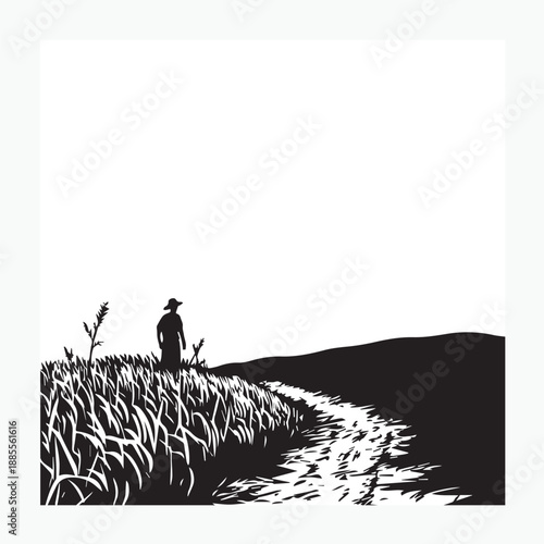 garden landscape with farmer