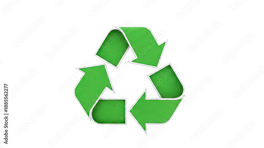 Fototapeta premium Green recycling symbol with textured arrows