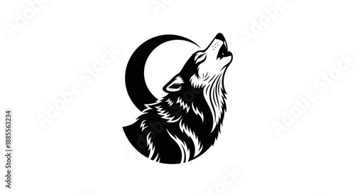 Black and white wolf howling at the moon