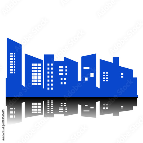 Blue city silhouette architecture flat vector design panorama