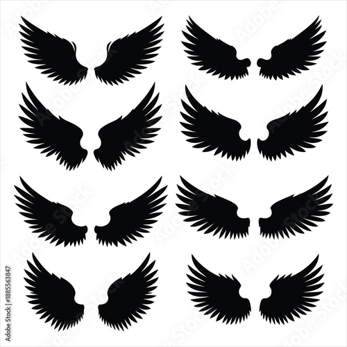 Collection of various black wing silhouettes for design and decoration purposes easily
