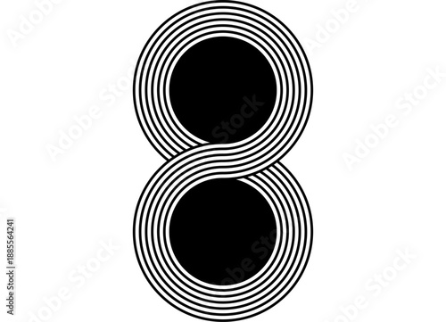 Vector number 8 from parallel lines in retro style.  Striped pattern.. Sporty Black Design Element on white background. Modern vector background. Place for text.