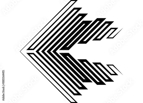 Abstract arrow. Vector striped pattern for navigation.. Black Design element on white background. Modern vector background. Broken lines. Place for text. Pointer, direction