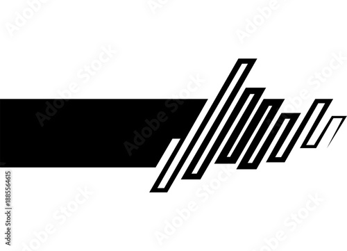 Vector sports stripe for car body, boat, labels, advertising, sportswear, toy, cover, packaging. Black racing design element on white background. Modern vector background. Broken zigzag line