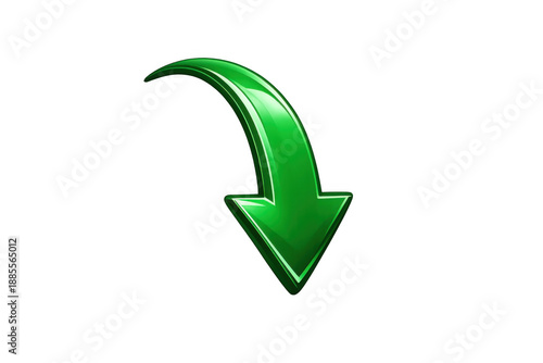 Free Download Green glossy 3d curved arrow icon pointing down, indicating download, return, or showing direction concept - GFXLoad