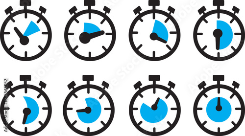 Minimalist stopwatch icons. Professional deadline and productivity symbols. Modern web UI time management elements. Clean line art timer icons