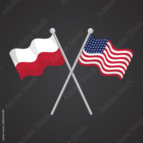 crossed united states and poland waving flags flat design illustration for international diplomatic relationship or cooperation