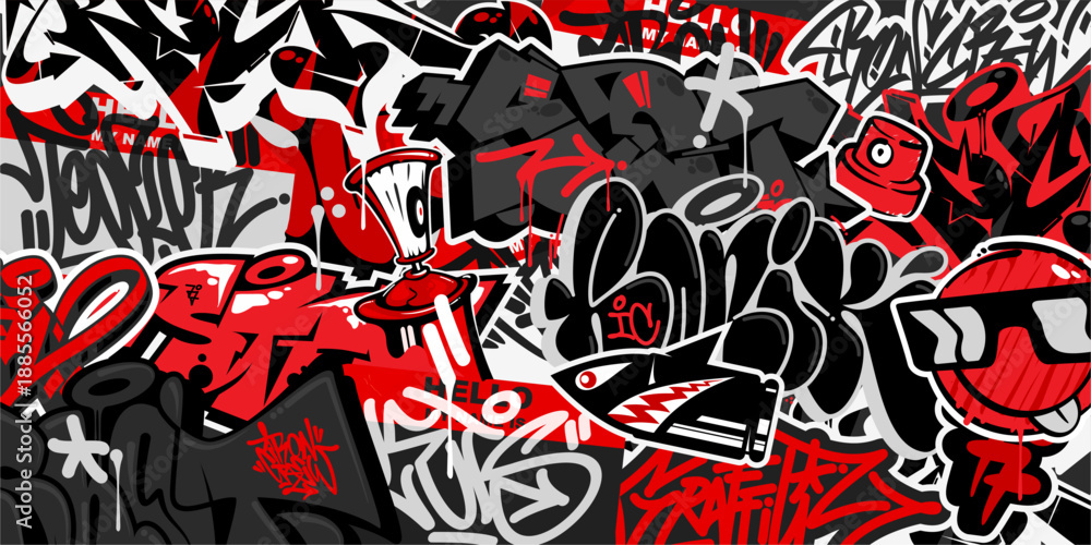 Obraz premium Simple Modern Abstract Urban Style Hiphop Graffiti Street Art Pattern Vector Background Template