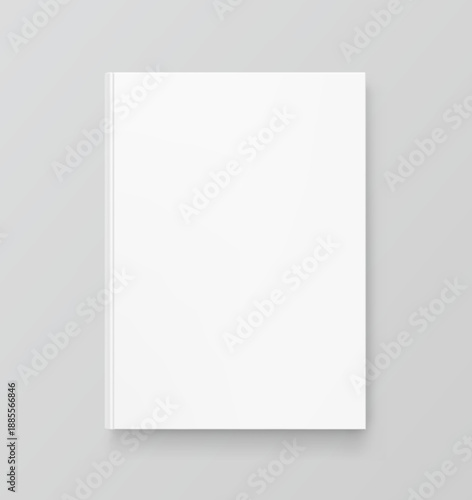 Blank hardcover book mockup. Vector illustration isolated on grey background. It can be used for promo, catalogs, brochures, magazines, etc. Ready for your design. EPS10.